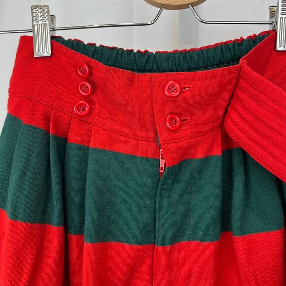 TAKEZO Japan M Pleated Tapered Harem Pants Striped Wool Knit Hi Rise Red Green - Picture 6 of 11